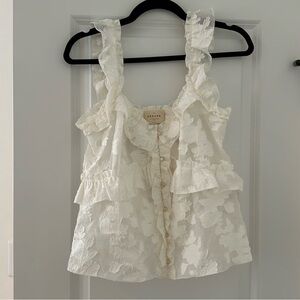 Sezane Cream Floral Ruffle Blouse